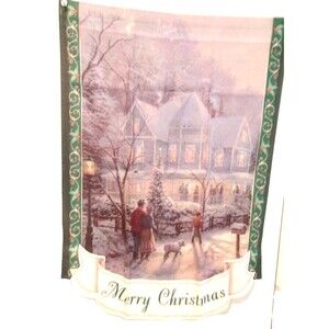 Thomas Kinkade Hamilton Collection Merry Christmas Yard Flag Banner 28x40 w COA